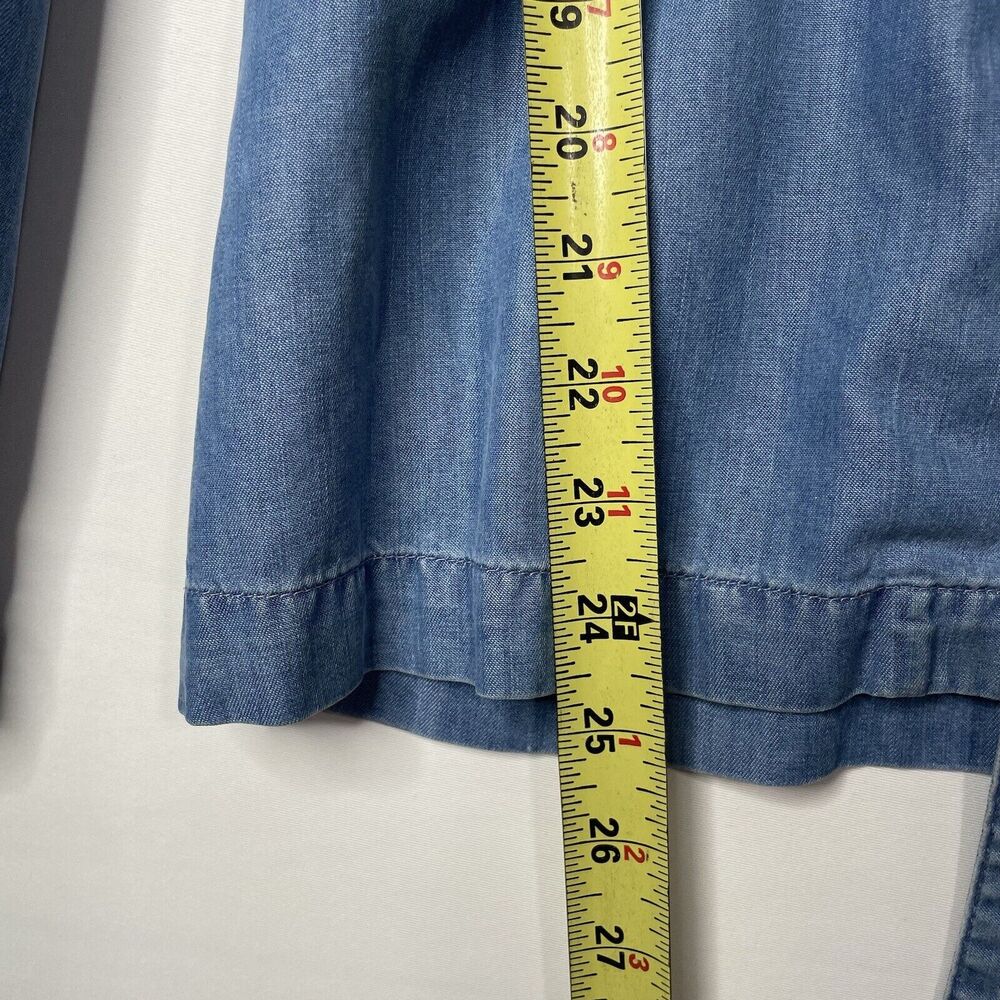 Womens Jacket Top Tie Front Button Lyocell‎ Chambray Denim Roll Tab Sleeve Sz M - Picture 8 of 9